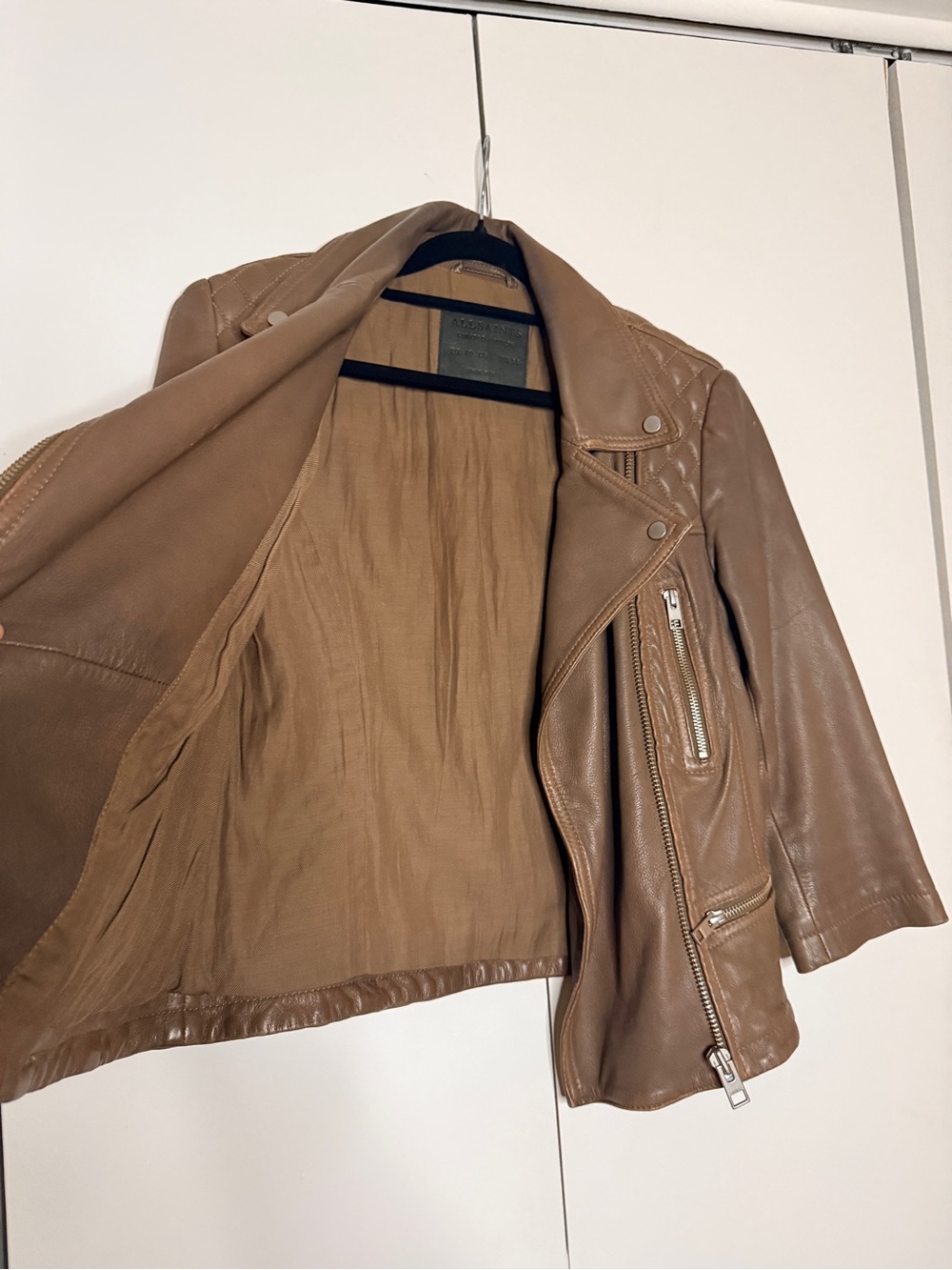 AllSaints Cropped Cargo Leather Biker Jacket - Picture 7 of 10